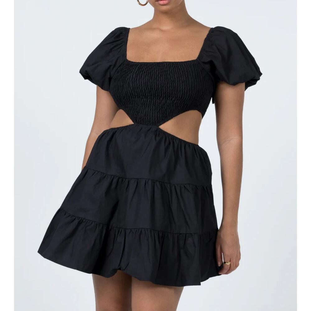 Princess Polly Amber Mini Black Puff Shoulder-Cut Out Dress- Women size 4